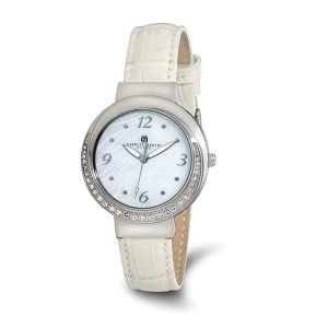 Charles Hubert Ladies Stainless Steel Cream Leather Band 38mm Watch