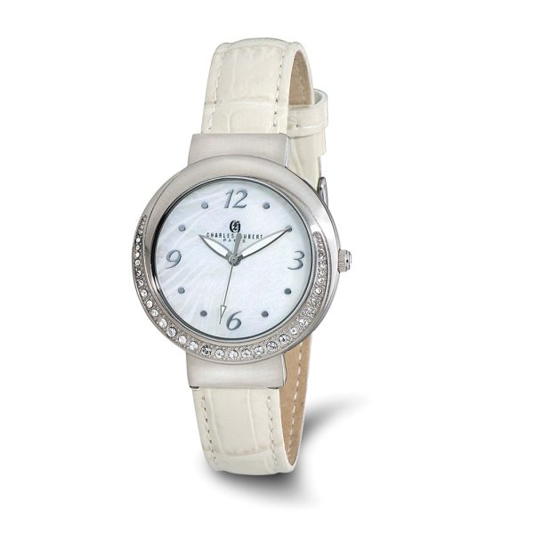 Charles Hubert Ladies Stainless Steel Cream Leather Band 38mm Watch