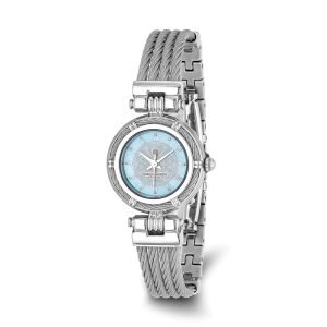 Charles Hubert Ladies Stainless Steel MOP Dial Wire Bangle Watch