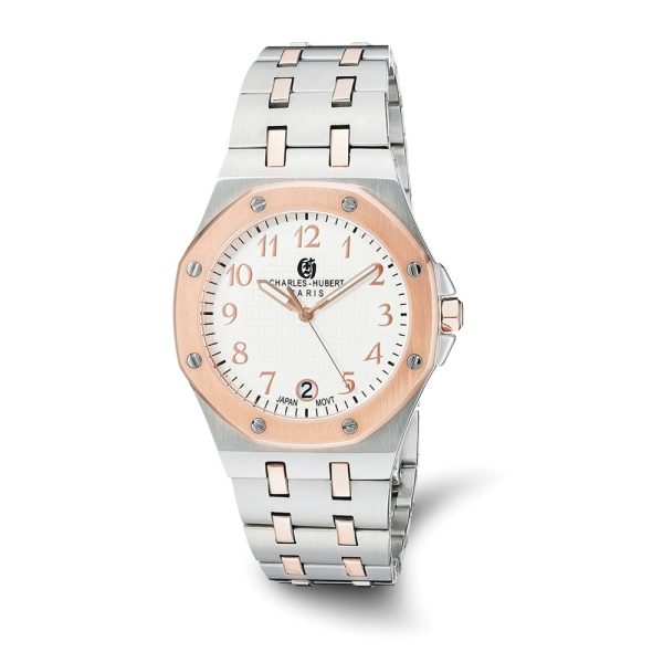 Charles Hubert Ladies Stainless Steel Rose IP-plated Silver Dial Watch