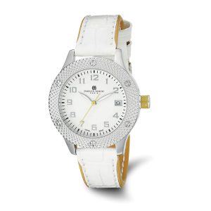 Charles Hubert Ladies Stainless Steel Silver Dial White Leather Watch