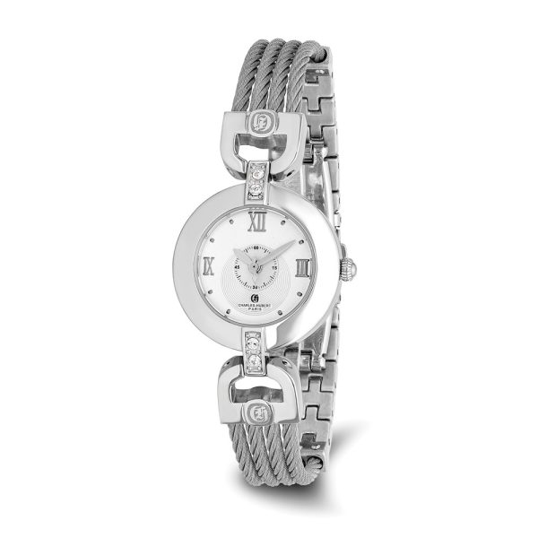 Charles Hubert Ladies Stainless Steel Wire Bangle Silver Dial Watch