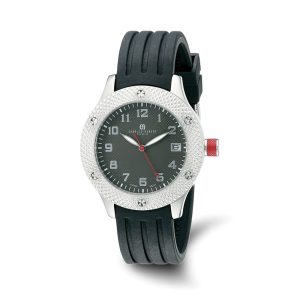 Charles Hubert Ladies Stainless Steel & Polyurethane Black Dial Watch