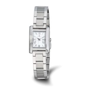 Charles Hubert Ladies Stnless Steel White Dial 20mm Rectangular Watch