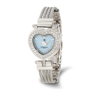 Charles Hubert Ladies Stnlss Stl Bangle Lt Blue MOP Heart Dial Watch