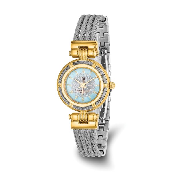 Charles Hubert Ladies Two Tone MOP Dial w/Stnlss Stl Wire Bangle Watch