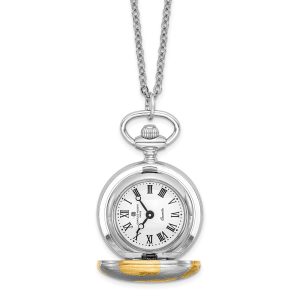 Charles Hubert Two-tone Floral Design Pendant Watch, 28 Inch