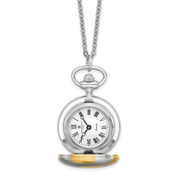 Charles Hubert Two-tone Floral Design Pendant Watch, 28 Inch