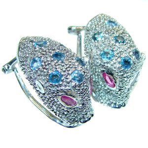 Cheetah Authentic Sapphire Ruby .925 Sterling Silver handmade earrings