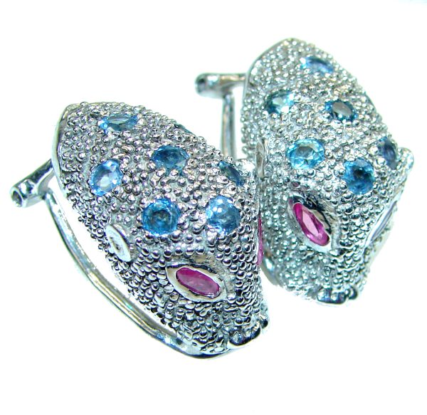 Cheetah Authentic Sapphire Ruby .925 Sterling Silver handmade earrings