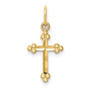 Children's 14k Yellow Gold Small Budded Cross Pendant, 9 x 20mm