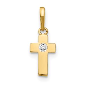 Children's 14k Yellow Gold & Cubic Zirconia Tiny Cross Pendant