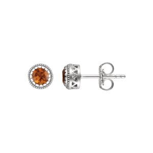 Citrine November Birthstone 8mm Stud Earrings in 14k White Gold