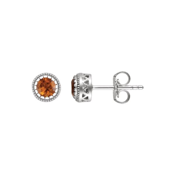 Citrine November Birthstone 8mm Stud Earrings in 14k White Gold