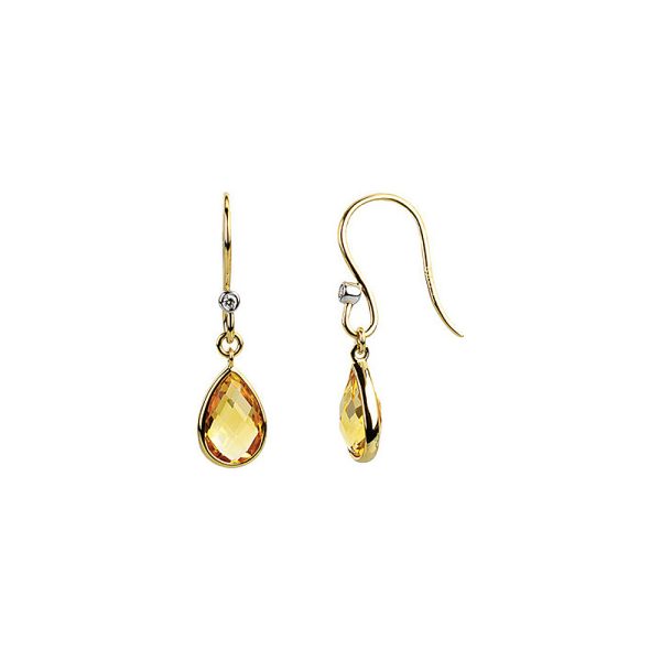 Citrine Teardrop & Diamond Dangle Earrings in 14k Yellow Gold