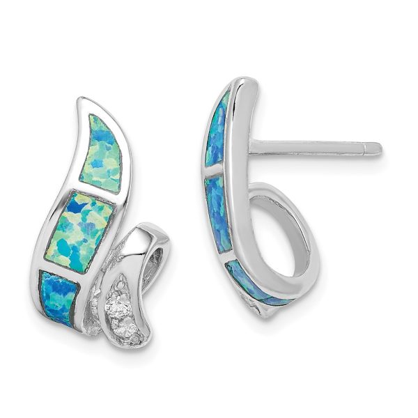 Created Blue Opal and CZ Twisted Post Earrings in Sterling Silver