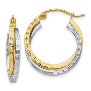 Crossover D/C Double Round Hoop Earrings in 10k Two Tone Gold, 20mm