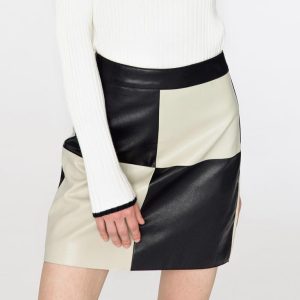 Cubic - Checkerboard Pu Leather Mini Skirt