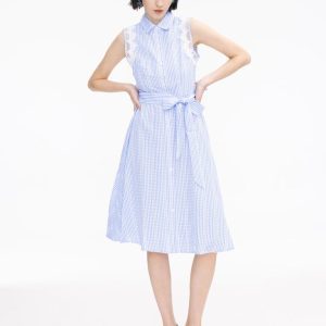 Cubic - Plaid and Lace Sleeveless Shirt Dress