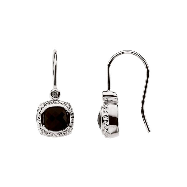 Cushion Onyx and Diamond Dangle Earrings in 14k White Gold