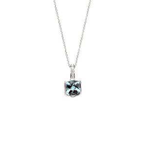 Cushion Swiss Blue Topaz & Diamond 14k White Gold Necklace, 18 Inch