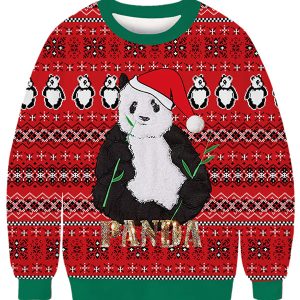 Cute Christmas Panda Sweatshirt Berry Red