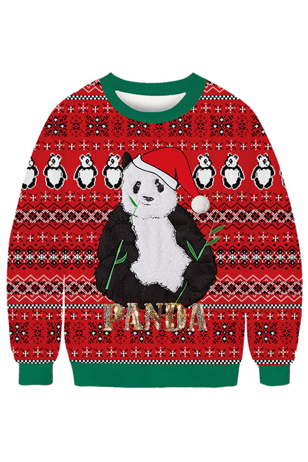 Cute Christmas Panda Sweatshirt Berry Red