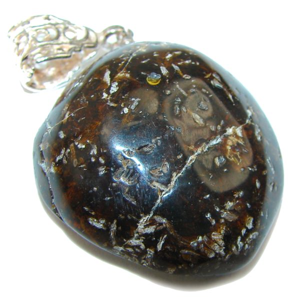 Dark Baltic Amber .925 Sterling Silver handmade Pendant