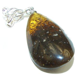 Dark Baltic Amber .925 Sterling Silver handmade Pendant