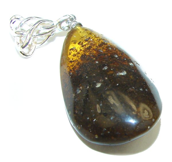 Dark Baltic Amber .925 Sterling Silver handmade Pendant