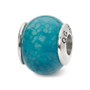 Dark Blue Cracked Agate Stone & Sterling Silver Bead Charm, 13mm