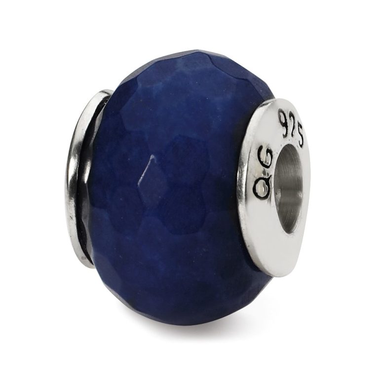 Dark Blue Quartz Stone & Sterling Silver Bead Charm, 13mm