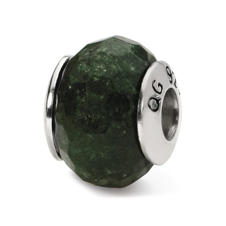 Dark Green Quartz Stone & Sterling Silver Bead Charm, 13mm