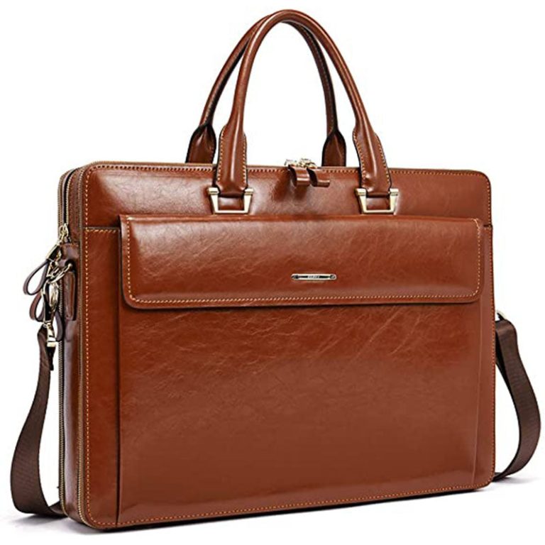 Davison Womens Slim Leather Briefcase Carry 15.6 Inch Laptop