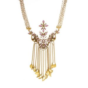 Dhwani Bansal Striking Ihintza Necklace (Pink) in 22k Gold Plated Brass With Light Pink and White Enamel - Pink & White