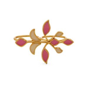 Dhwani Bansal Striking Iri Double Ring in Light Pink and White Enamel - Multi-Color