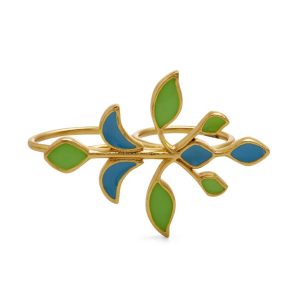 Dhwani Bansal Striking Iri Double Ring in Turquoise and Lime Enamel - Multi-Color