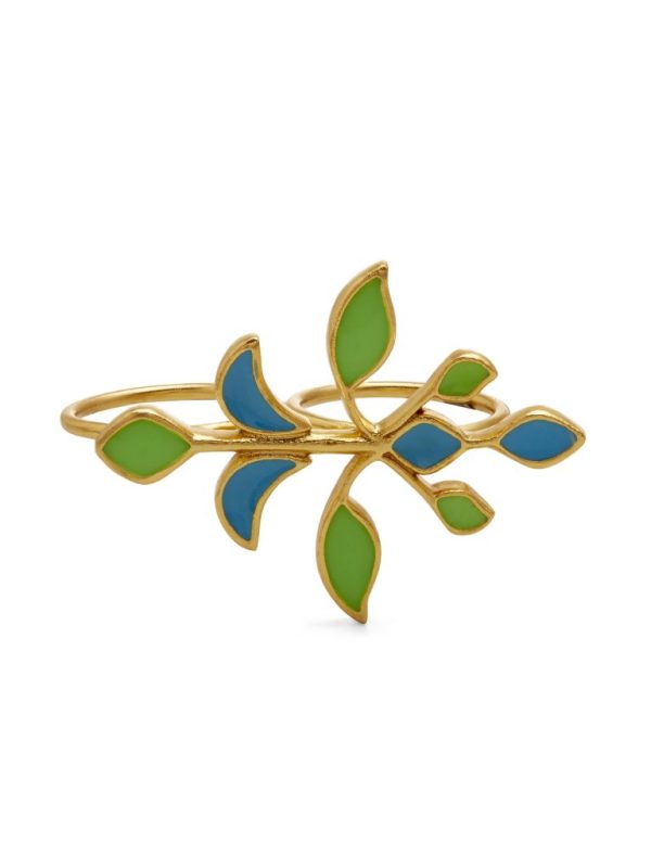 Dhwani Bansal Striking Iri Double Ring in Turquoise and Lime Enamel - Multi-Color