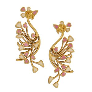 Dhwani Bansal Striking Tayir Earrings in 22k Gold Plated Brass With Light Pink and White Enamel - Multi-Color