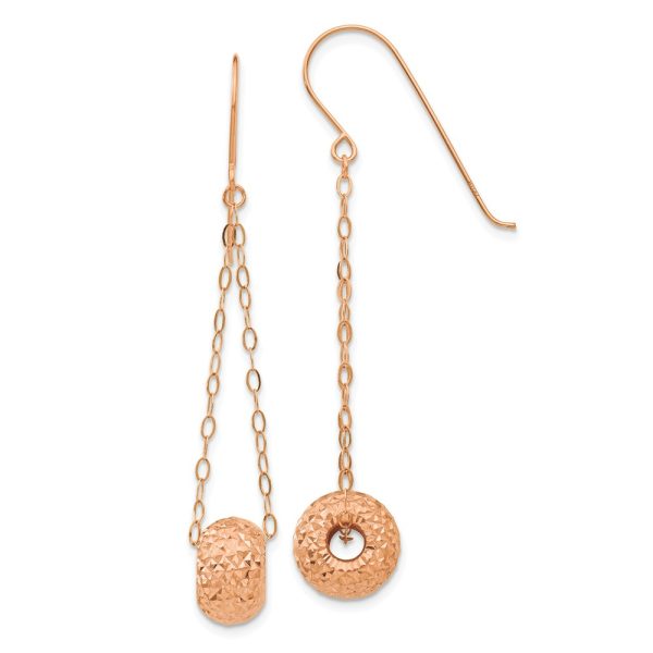 Diamond Cut Bead Dangle Earrings in 14k Rose Gold