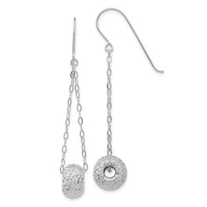 Diamond Cut Bead Dangle Earrings in 14k White Gold