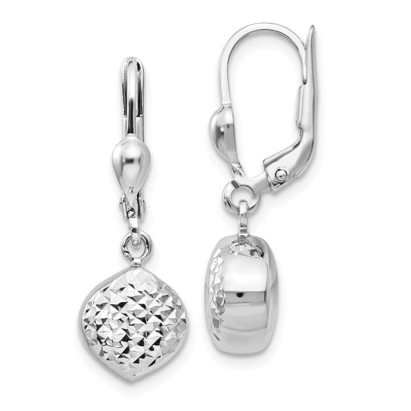 Diamond Cut Dangle Charm Lever Back Earrings in 14k White Gold