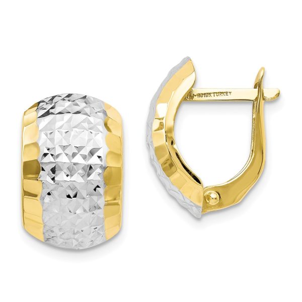 Diamond-Cut Hinged Earrings in 10k Yellow Gold & White Rhodium, 13mm