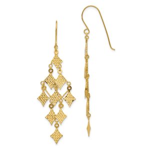 Diamond Cut Rhombus Chandelier Earrings in 14k Yellow Gold