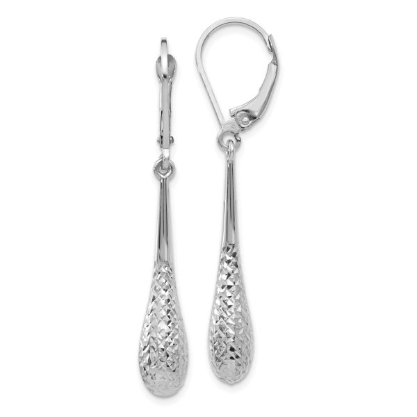 Diamond Cut Teardrop Lever Back Earrings in 14k White Gold, 44mm