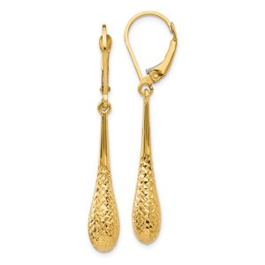 Diamond Cut Teardrop Lever Back Earrings in 14k Yellow Gold, 44mm