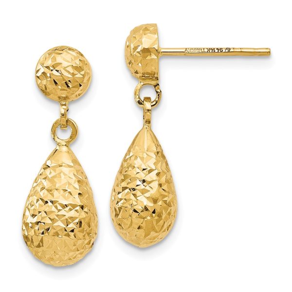 Diamond Cut Teardrop Post Dangle Earrings in 14k Yellow Gold, 20mm