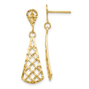 Diamond Cut Triangular Dangle Post Earrings in 14k Yellow Gold