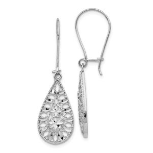 Diamond Cut and Textured Teardrop Dangle Earrings in 14k White Gold