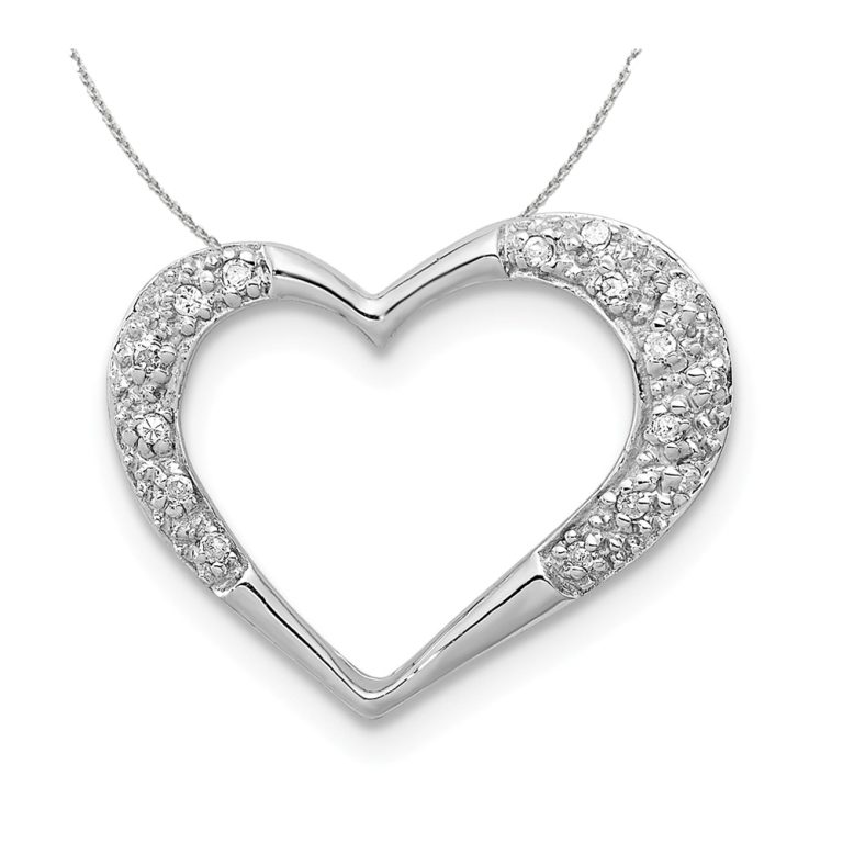 Diamond Open Heart Pendant in Sterling Silver Necklace